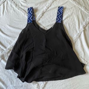 Black Flowy Trible Print Straps Tank Top